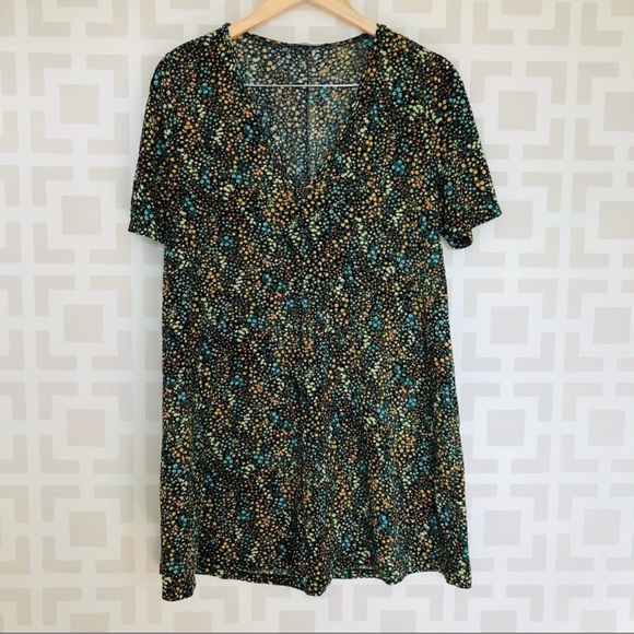 Zara Short Sleeve Black Floral Cozy Shirt dress Size L Spring Summer - Picture 1 of 5